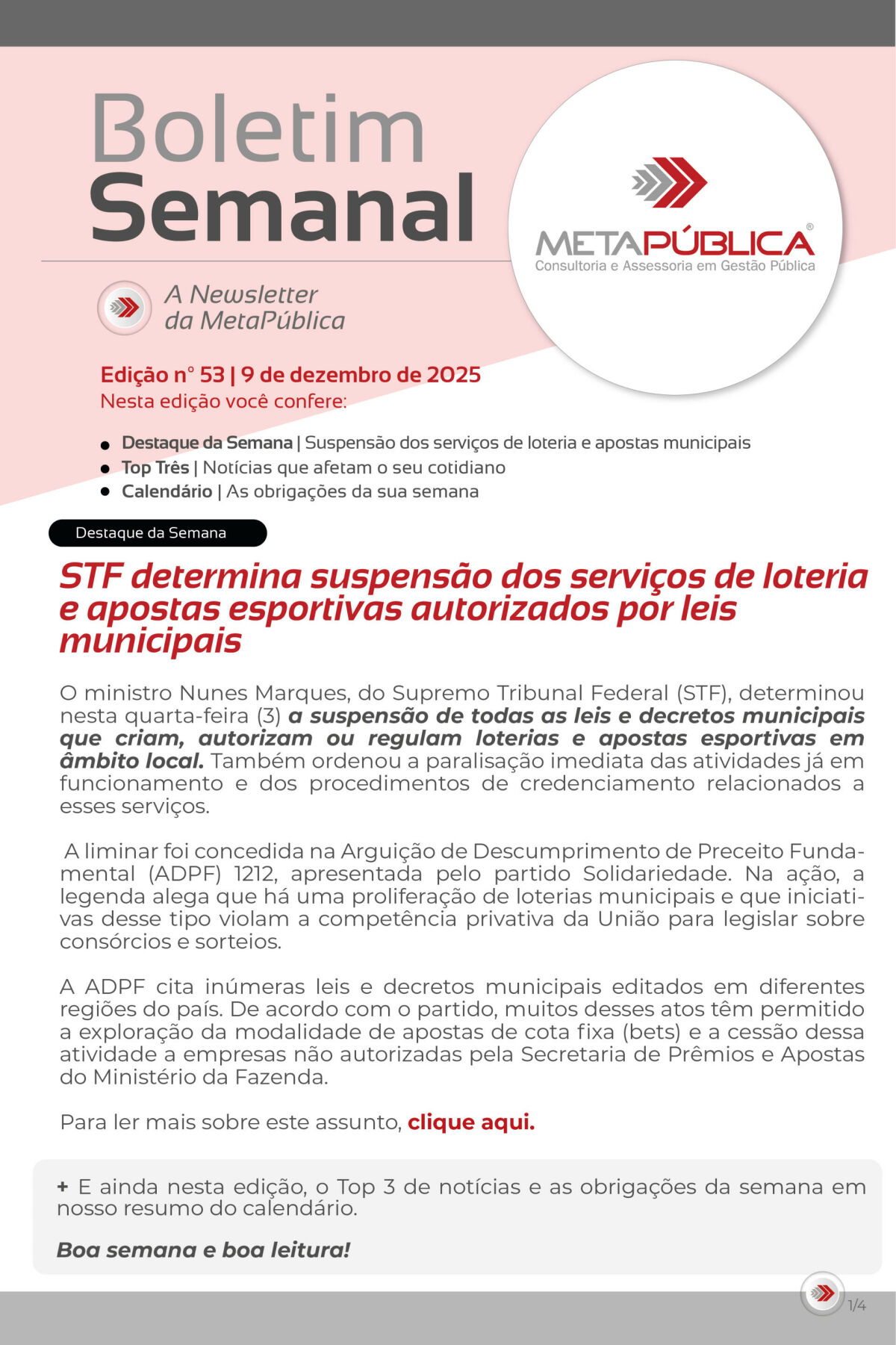 Imagem principal de BOLETIM SEMANAL Nº 53 - 09 DE DEZEMBRO DE 2025